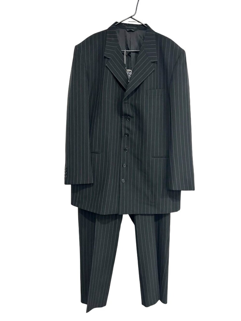 Gino Cappelli L46 Mens Black Pinstripe Two Piece Suit Jacket Pants Scholarcore